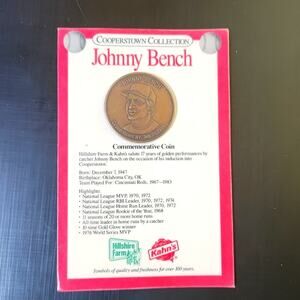 Cooperstown Collection Johnny Bench Commemorative Coin 1989 Reds MLB Collectible
